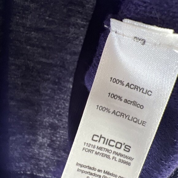 Chicos Women's Sweater Size Large Solid Purple Fringe Shawl Collar 3/4 Sleeve - Picture 4 of 7